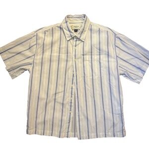 American Eagle Striped Short Sleeve Button Down Shirt Blue White Relaxed Fit XS